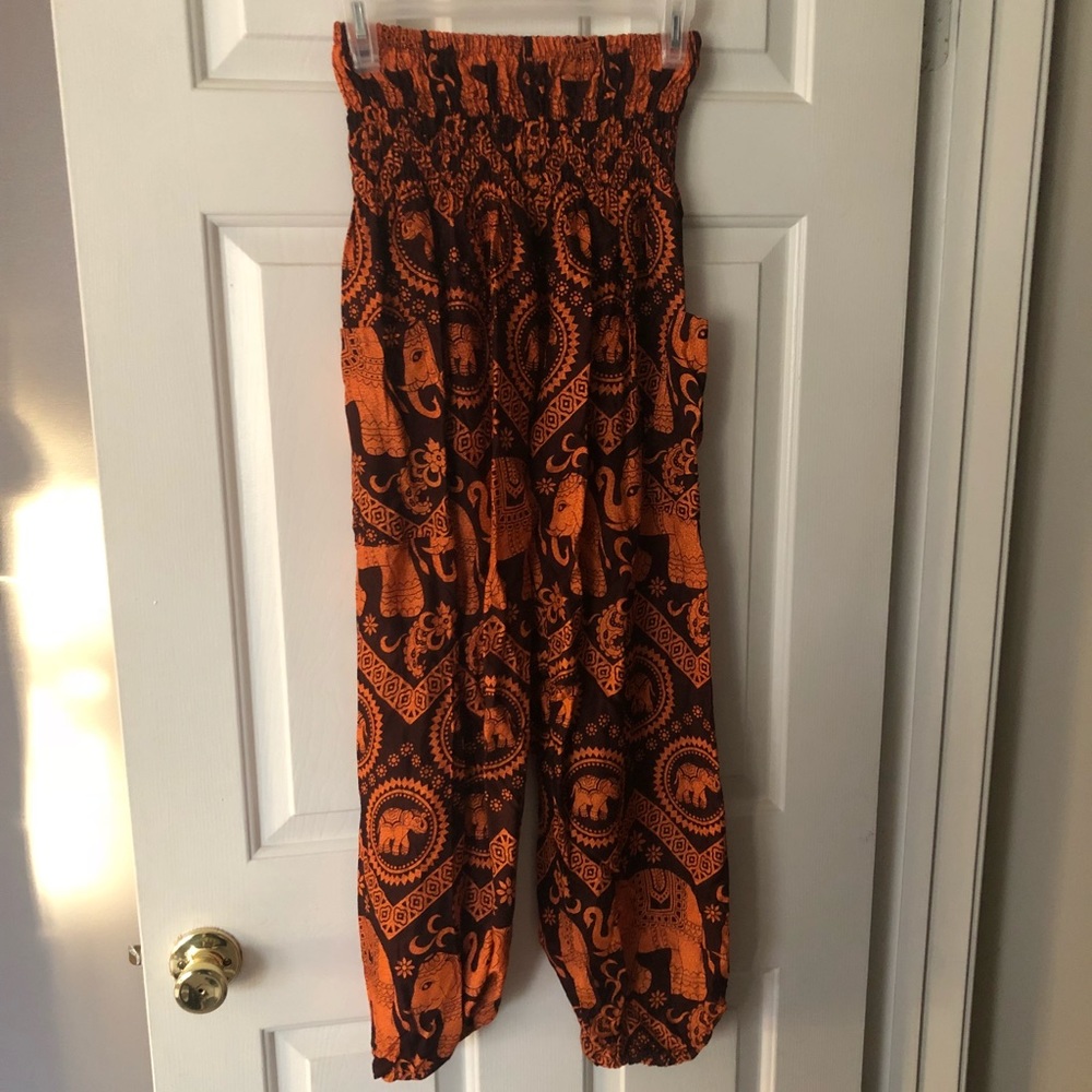 Burgundy & Orange Elephant Harem Pants